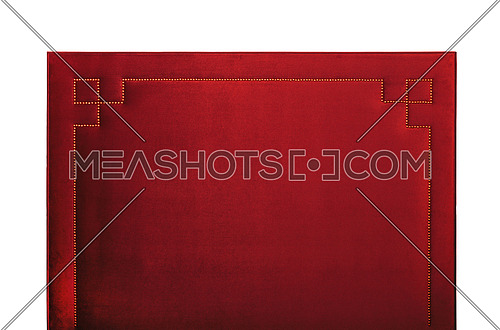 Red soft velvet bed headboard isolated on white background, front view