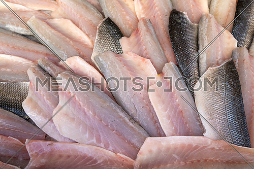 Sea bass fillet at seafood market,healthy life concept, diet.