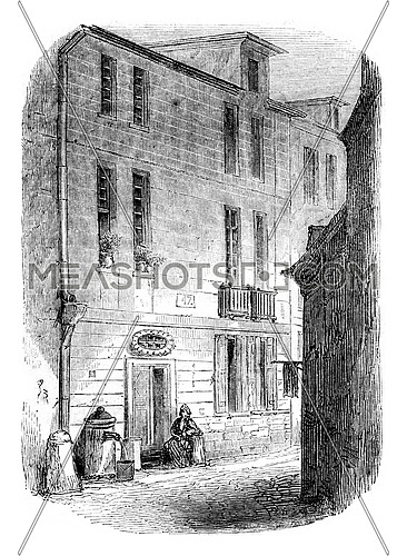 House of Le Havre, birthplace of Bernardin de Saint-Pierre, vintage engraved illustration. Magasin Pittoresque 1852.