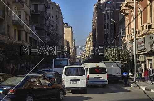Fixed Shot for Traffic at Talat Harb Street at Cairo at Day