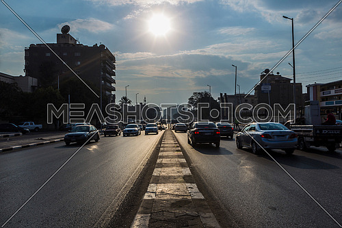 Long Shot for traffic at Salah Salim Street showing Al Orouba Tunnel in background at Daytime