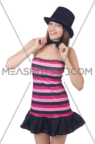 Glamour girl wearing hat isolated on white