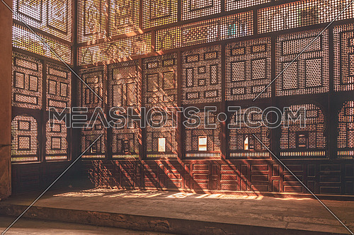 a wall made of wooden Arabesque style in Beit Suhaimi Egypt