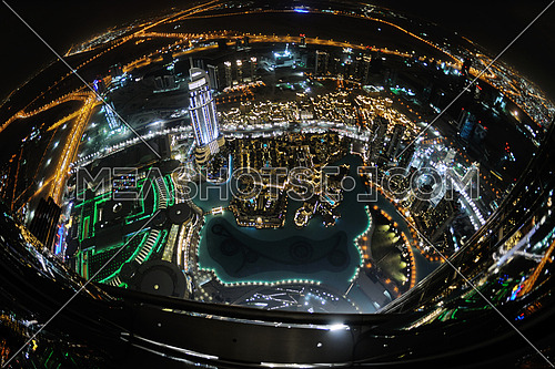 Panorama of down town Dubai modern city at night