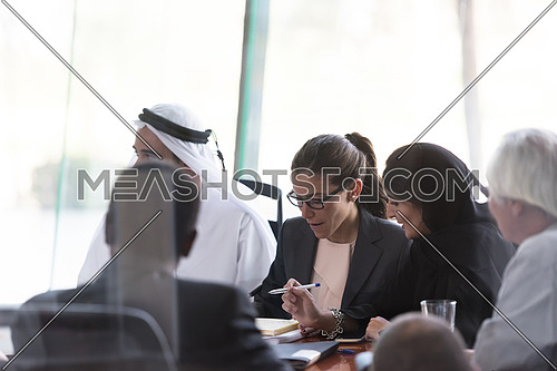 middle eastern business people group on meeting at modern  office