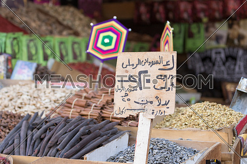 Herbs in Aswan market and price sign