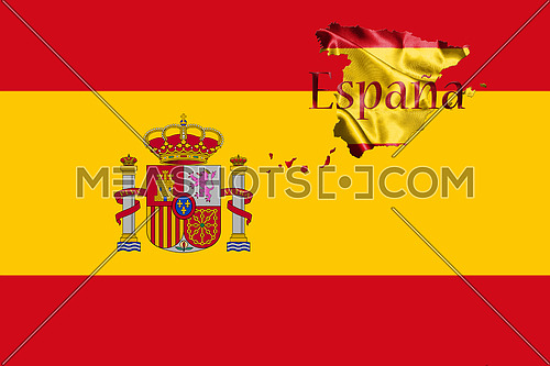 Spanish National Flag and Map With Country Name Written On It 3D illustration