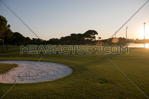 golf course landscape at beautiful sunset