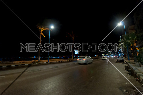 Long shot for traffic at seaside at Alexandria at Night