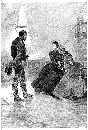 It is agreed, Len Burker you there, vintage engraved illustration. Jules Verne Mistress Branican, 1891.