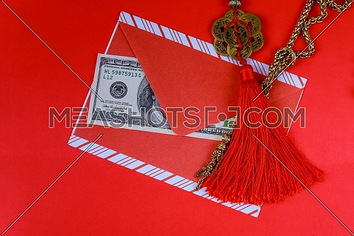 Chinese New Year background. Chinese good US dollars luck symbol isolated on red