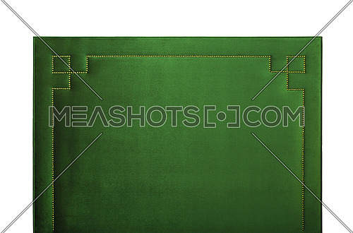 Green soft velvet bed headboard isolated on white background, front view
