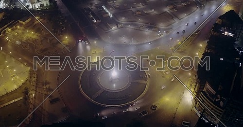 360 Drone shot for Tahrir Square showing National Flag Pole in Cairo at night