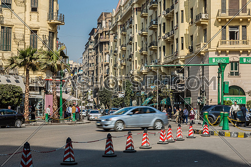 Long Shot for Traffic at Talat Harb Square at Cairo at Day