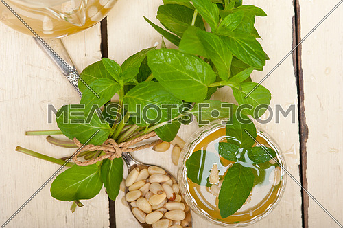 Arab traditional style  mint and pine nuts tea called  at tay