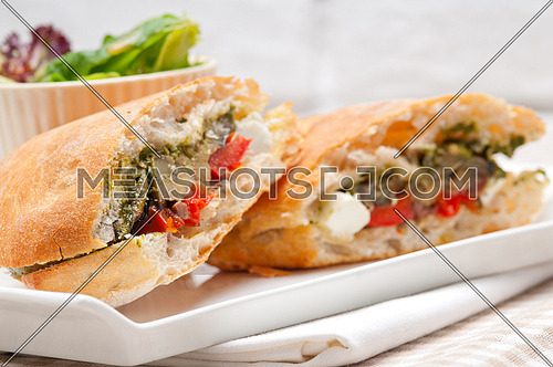 Italian ciabatta panini sandwichwith with vegetable and feta cheese