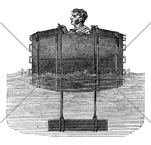 White float barrel pinion captain, vintage engraved illustration. Magasin Pittoresque 1870.