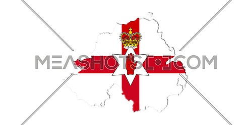 Northern Ireland Ulster Banner. Map With Flag On It Isolated On White Background 3D illustration