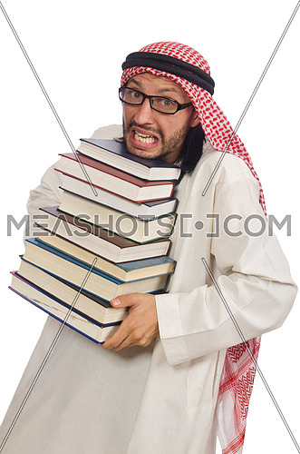 Arab man with books isolated on white