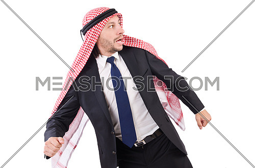 Arab man in trouble isolated on white