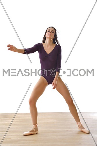modern style ballet dancer posing and jumping on training
