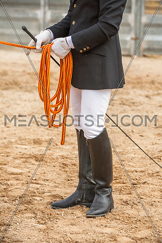 Equestrian test of morphology to pure Spanish horses, Detail of whip and ropes for dressage horses, Spain
