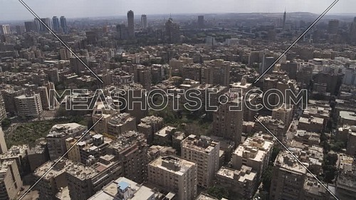 Aerial shot flying over Cairo Downtown empty streets during the corona pandemic lockdown by day 10 April 2020.