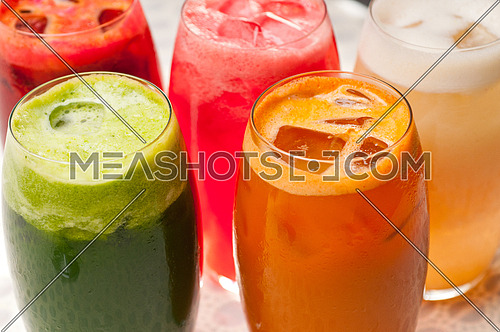 selection of fresh  fruits colorful long drink cocktails