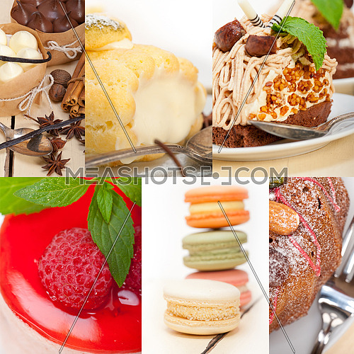 fresh colorful delicious homemade dessert cake selection composition collage 