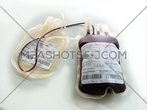 blood donate bag on white background
