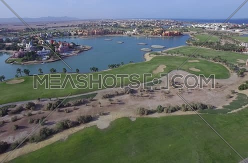 Drone shot flying above Al Gouna at Day 