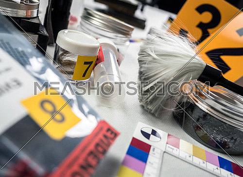 Various laboratory tests forensic equipment, conceptual image