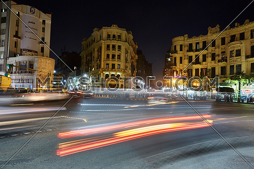 Long Shot for traffic at Talat Harb Square at Cairo at Night