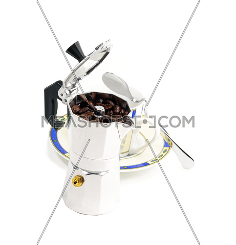 mocha coffee machine and cup isolated on white background
