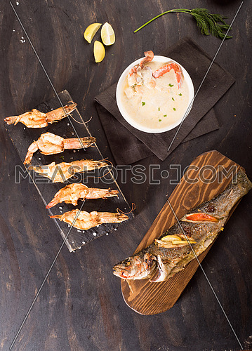 Sea Food Meal, Shrimp with Sea food soap and Fish