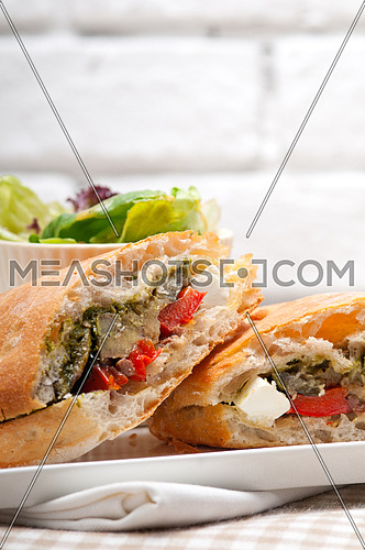 Italian ciabatta panini sandwichwith with vegetable and feta cheese