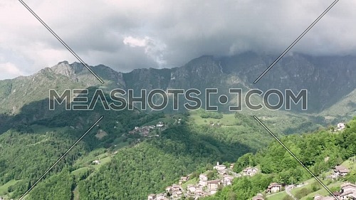 Great aerial view of the Orobie Alps and sky with clouds. Panorama from Seriana valley,Bergamo,Italy.