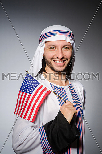 Arab man with united states flag