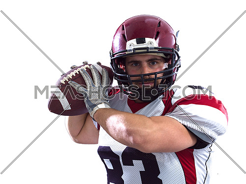 one quarterback american football player throwing ball isolated on white background