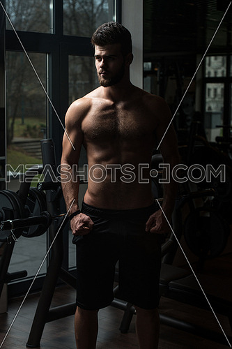 Portrait Of A Young Sporty Man In The Modern Gym With Exercise Equipment