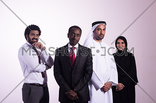confident business partners, multi ethnic businesspeople group standing together as team isolated on white  background