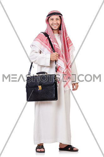 Arab businessman with briefcase isolated on white