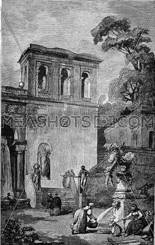 Collection Goncourt, Sketch by Hubert Robert, vintage engraved illustration. Magasin Pittoresque 1877.
