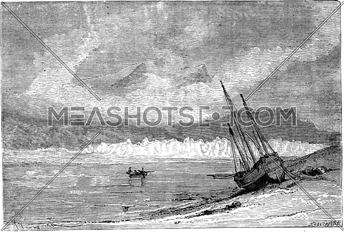 Russian ship abandoned. vintage engraved illustration. Le Tour du Monde, Travel Journal, (1865).