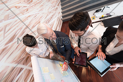 business people group brainstorming on meeting and businessman presenting ideas and projects on flipboard to senior ceo manager, boss giving task and projects to employees