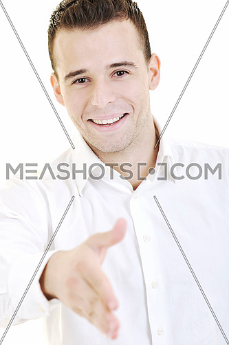 young businessman handshake isolated on white