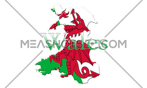 Map Of Wales With Flag Of Country On It Isolated On White Background 3D Illustration