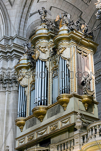 Jaen, Spain - may 2016, 2: The choir is one of the largest in Spain since it consists of 148 seats, was completed in the 18th century, the stalls are of Walnut wood, under the choir are buried numerous bishops, whose tombs are marked by marble tombstones with their names, take in Jaen, Spain