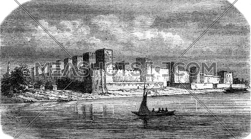 Fortress Semendria, on the Danube, vintage engraved illustration. Magasin Pittoresque 1869.