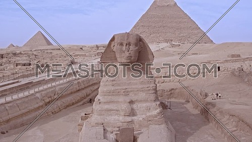 Fly over Shot Drone for The Sphinx and Menkaure Pyramid and Khafre Pyramid in Giza at day